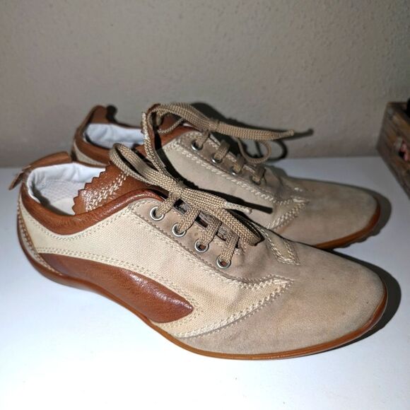 TOD'S Beige Suede Brown Leather Womens Athletic Lace Up Comfort - Picture 4 of 8